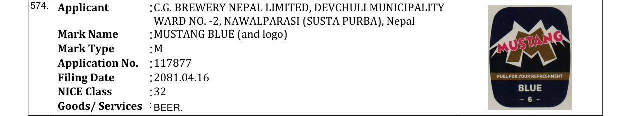 Original bulletin entry for MUSTANG BLUE (and logo)