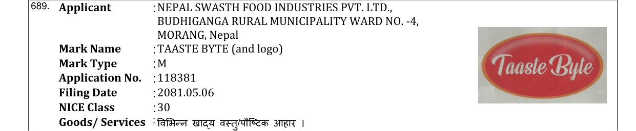 Original bulletin entry for TAASTE BYTE (and logo)
