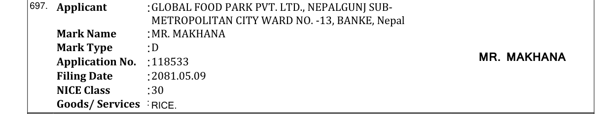 Original bulletin entry for MR. MAKHANA