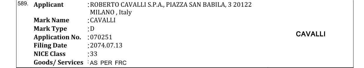 Original bulletin entry for CAVALLI