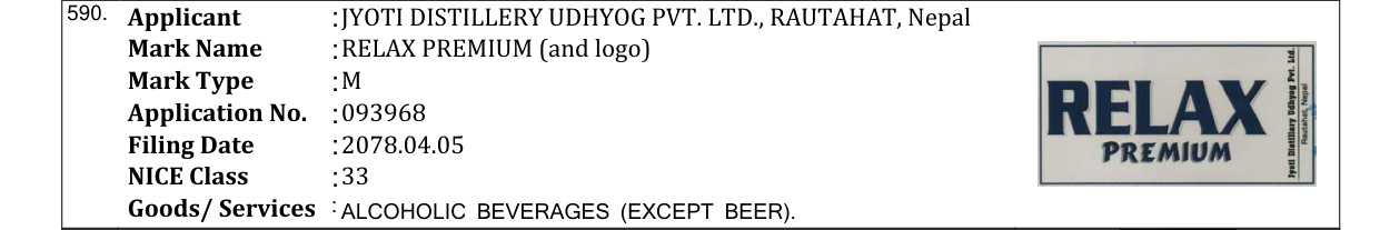 Original bulletin entry for RELAX PREMIUM (and logo)