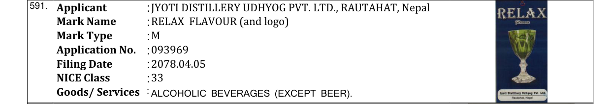 Original bulletin entry for RELAX FLAVOUR (and logo)