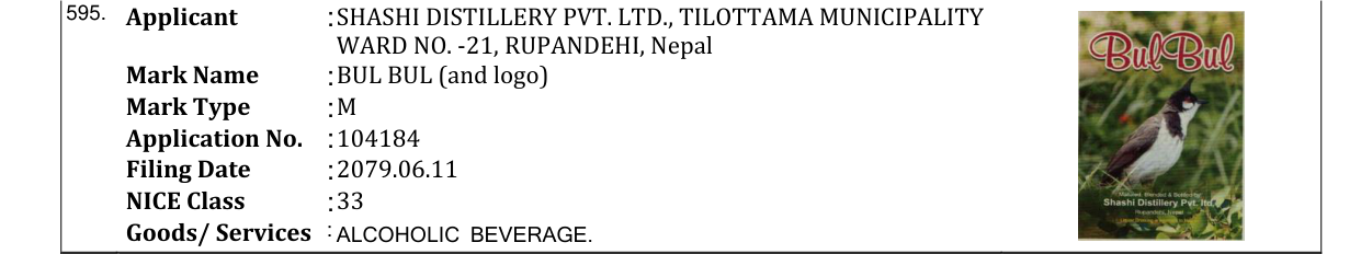 Original bulletin entry for BUL BUL (and logo)