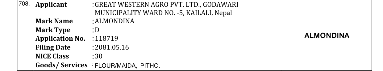 Original bulletin entry for ALMONDINA