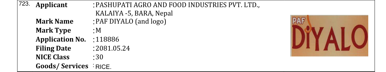 Original bulletin entry for PAF DIYALO (and logo)