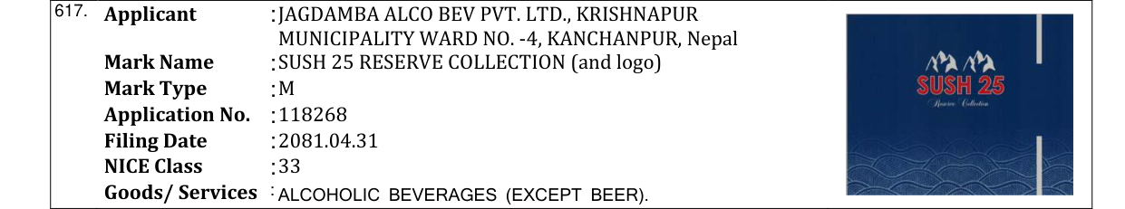 Original bulletin entry for SUSH 25 RESERVE COLLECTION (and logo)