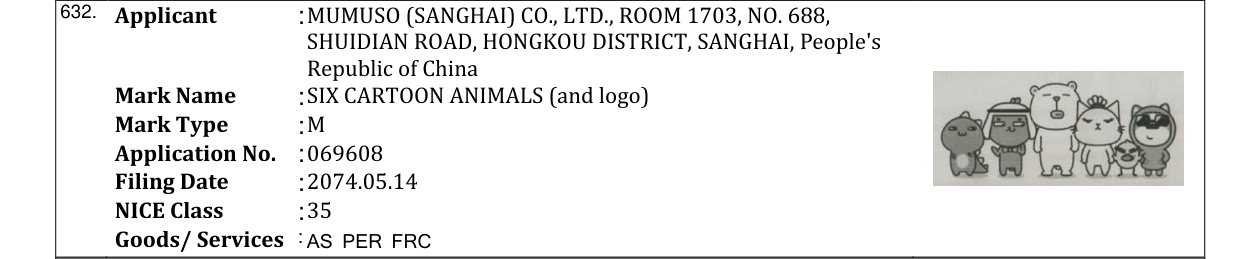Original bulletin entry for SIX CARTOON ANIMALS (and logo)