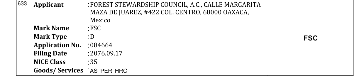 Original bulletin entry for FSC