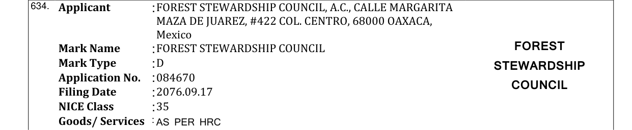 Original bulletin entry for FOREST STEWARDSHIP COUNCIL FOREST