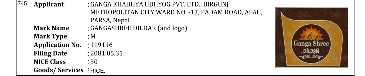 Original bulletin entry for GANGASHREE DILDAR (and logo)