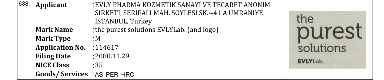 Original bulletin entry for the purest solutions EVLYLab. (and logo)