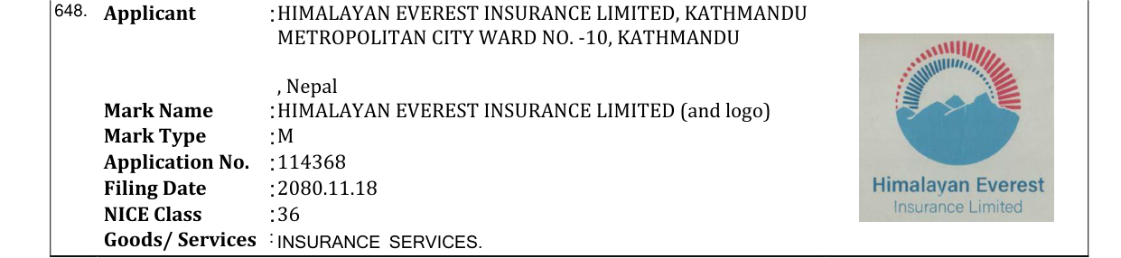 Original bulletin entry for HIMALAYAN EVEREST INSURANCE LIMITED (and logo)