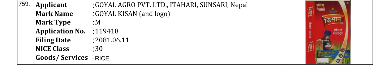 Original bulletin entry for GOYAL KISAN (and logo)