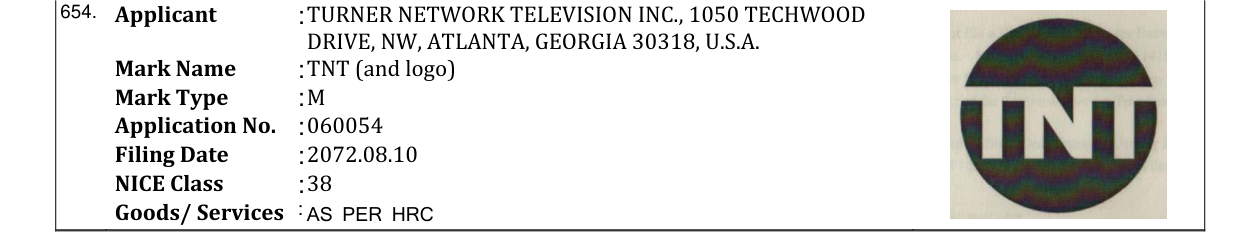 Original bulletin entry for TNT (and logo)