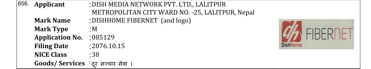 Original bulletin entry for DISHHOME FIBERNET (and logo)