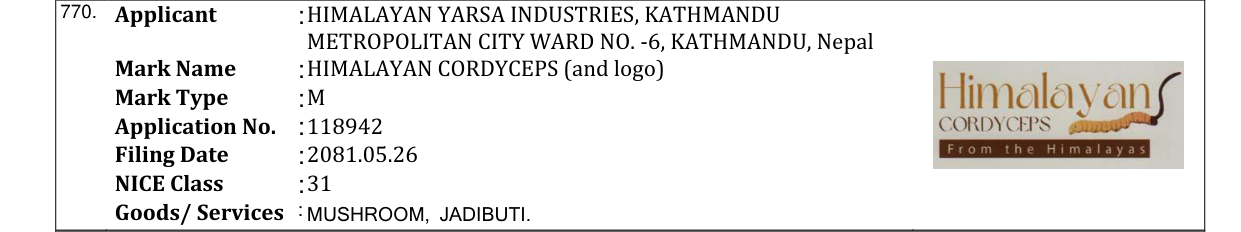 Original bulletin entry for HIMALAYAN CORDYCEPS (and logo)