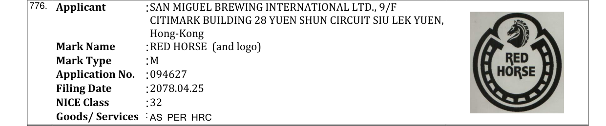Original bulletin entry for RED HORSE (and logo)