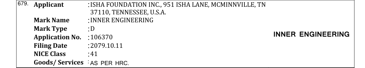 Original bulletin entry for INNER ENGINEERING