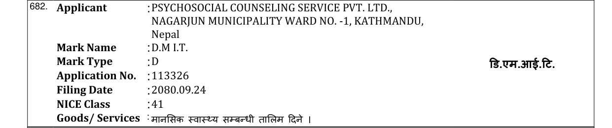 Original bulletin entry for D.M I.T.