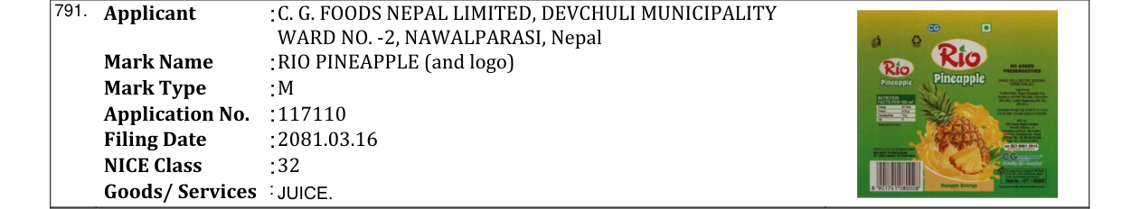 Original bulletin entry for RIO PINEAPPLE (and logo)