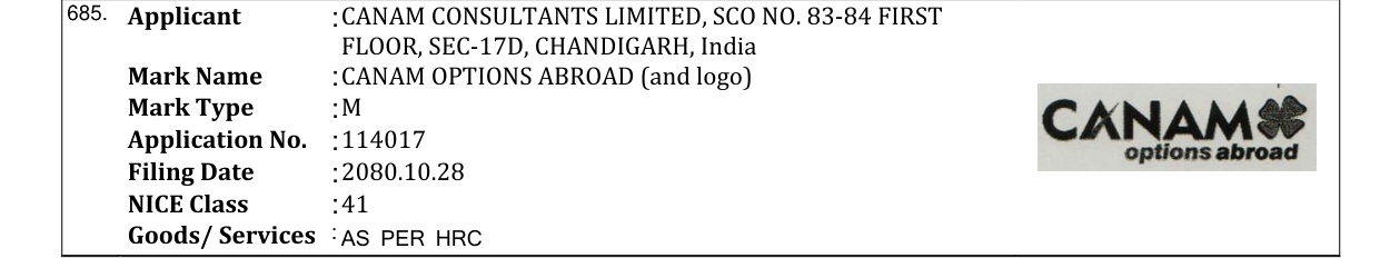 Original bulletin entry for CANAM OPTIONS ABROAD (and logo)