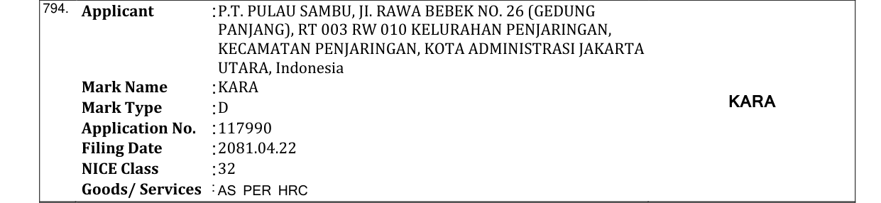 Original bulletin entry for KARA