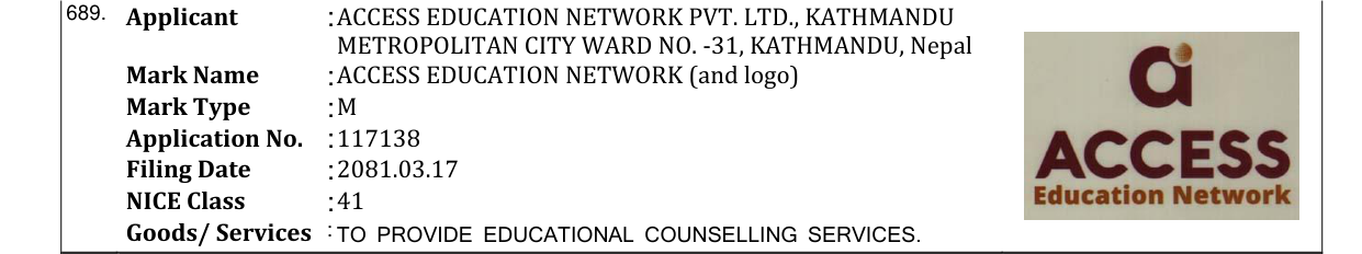 Original bulletin entry for ACCESS EDUCATION NETWORK (and logo)