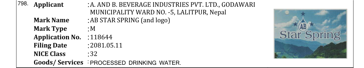 Original bulletin entry for AB STAR SPRING (and logo)