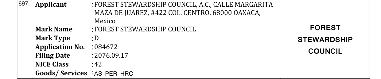Original bulletin entry for FOREST STEWARDSHIP COUNCIL FOREST