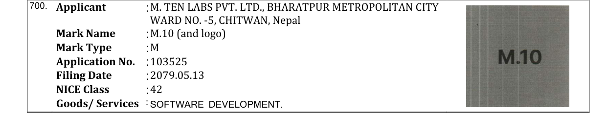 Original bulletin entry for M.10 (and logo)