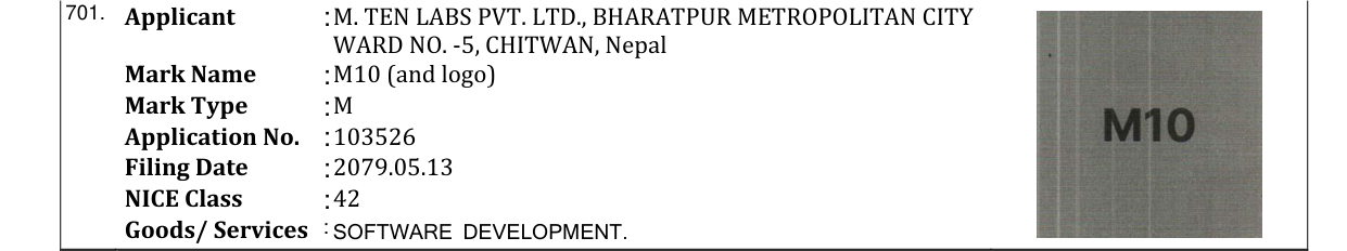 Original bulletin entry for M10 (and logo)