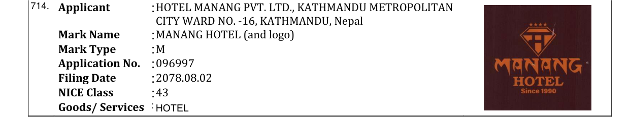 Original bulletin entry for MANANG HOTEL (and logo)