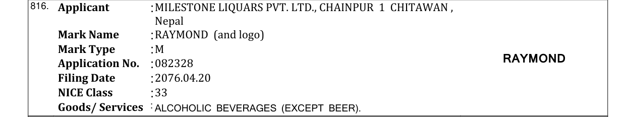 Original bulletin entry for RAYMOND (and logo)