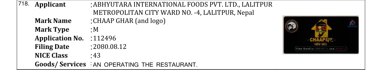 Original bulletin entry for CHAAP GHAR (and logo)
