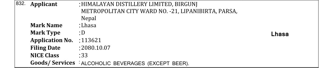 Original bulletin entry for Lhasa