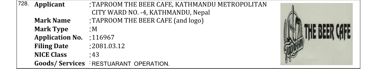 Original bulletin entry for TAPROOM THE BEER CAFE (and logo)