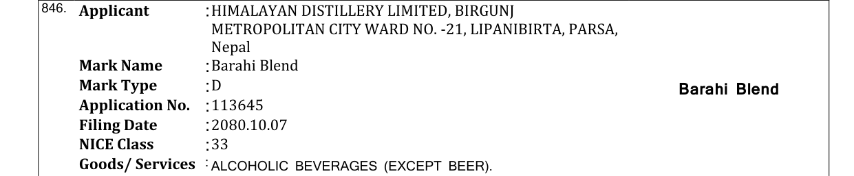 Original bulletin entry for Barahi Blend