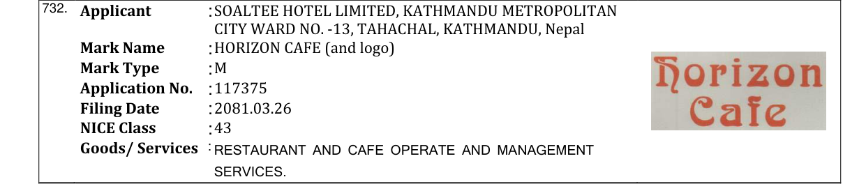 Original bulletin entry for HORIZON CAFE (and logo)