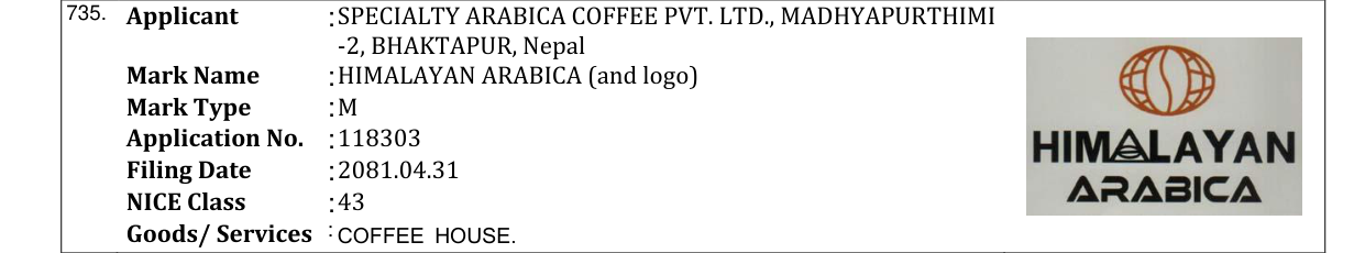 Original bulletin entry for HIMALAYAN ARABICA (and logo)