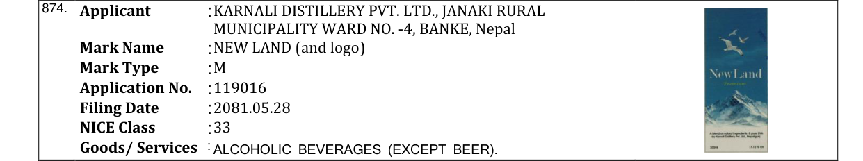 Original bulletin entry for NEW LAND (and logo)