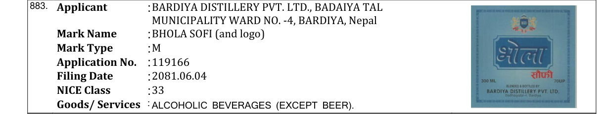 Original bulletin entry for BHOLA SOFI (and logo)