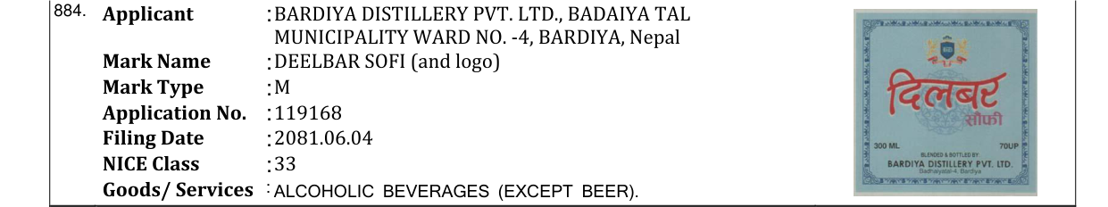 Original bulletin entry for DEELBAR SOFI (and logo)