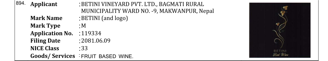 Original bulletin entry for BETINI (and logo)