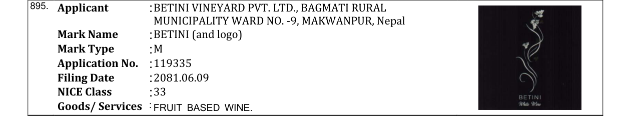 Original bulletin entry for BETINI (and logo)