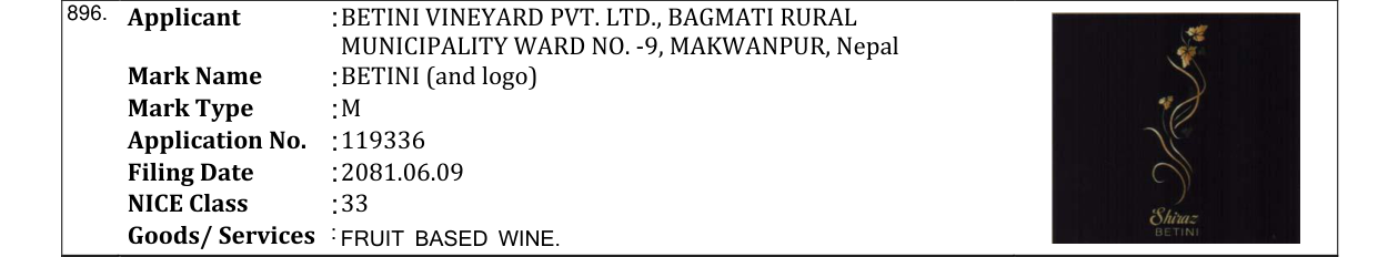 Original bulletin entry for BETINI (and logo)