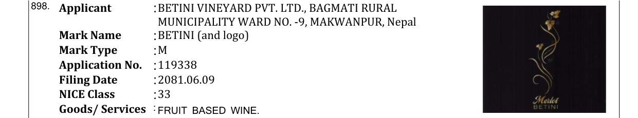 Original bulletin entry for BETINI with Logo