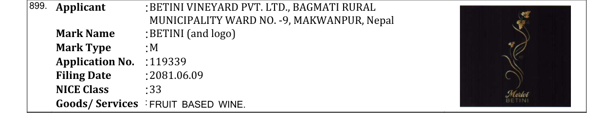 Original bulletin entry for BETINI (and logo)