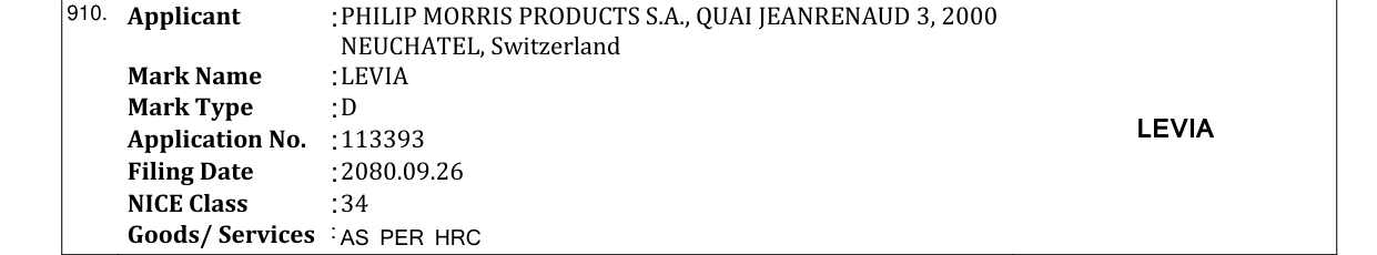 Original bulletin entry for LEVIA