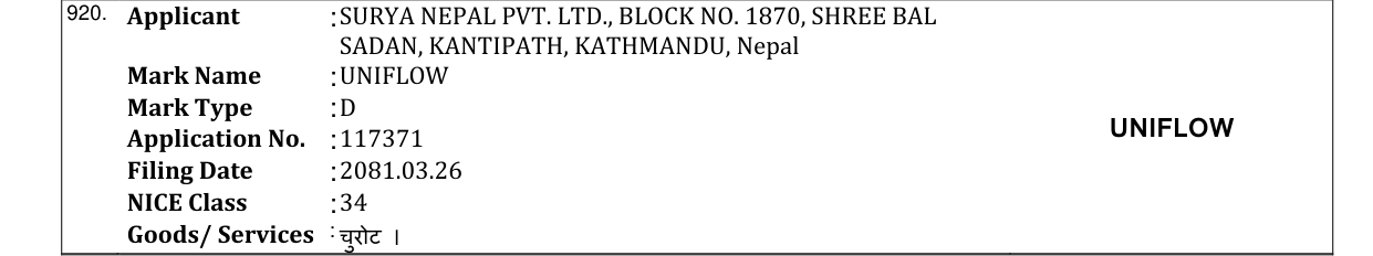 Original bulletin entry for UNIFLOW