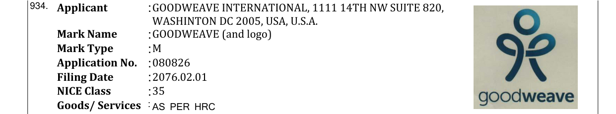 Original bulletin entry for GOODWEAVE (and logo)